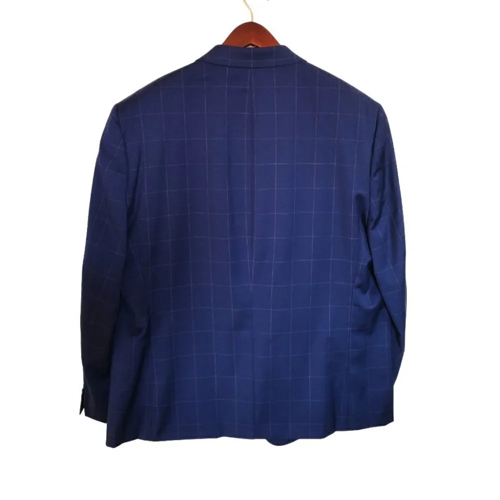 New‎ LRL Wool Plaid Sport Coat Blue Size 50R